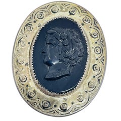 CORO signed vintage sterling silver glass cameo designer brooch