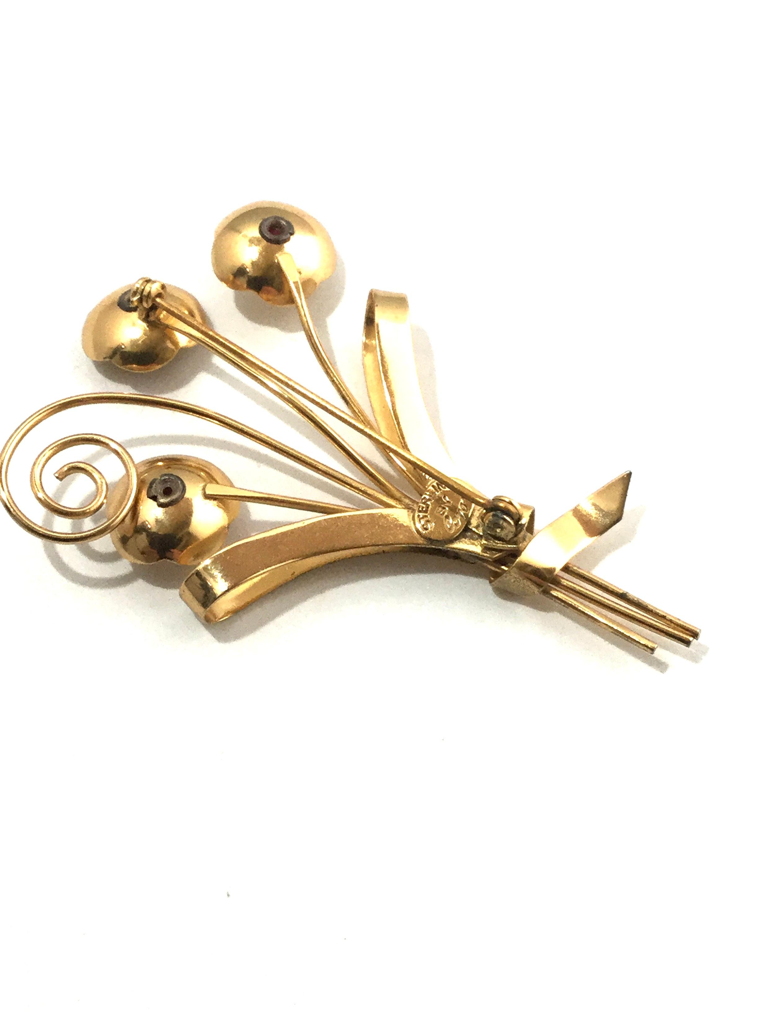 Retro Coro Sterling Silver Gold-Plated Flower Brooch Pin For Sale