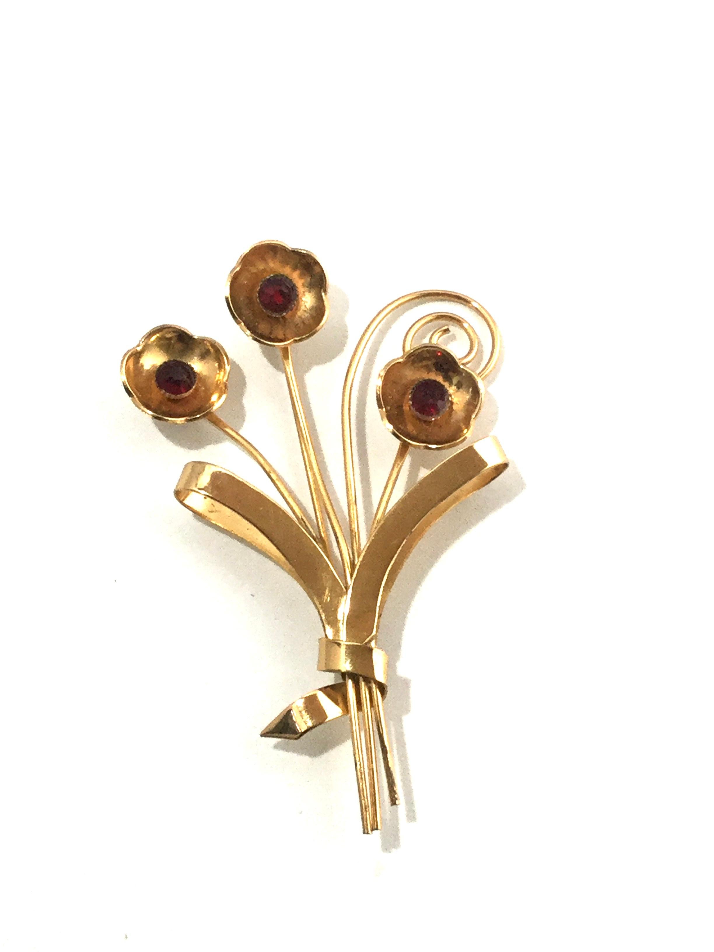 Women's or Men's Coro Sterling Silver Gold-Plated Flower Brooch Pin For Sale