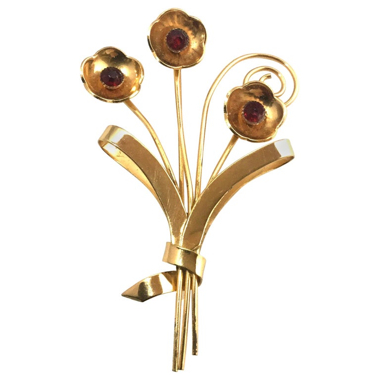 Broche Pin's Fleur En émail Et Métal Plaqué Or - Style Art Nouveau - Occasion