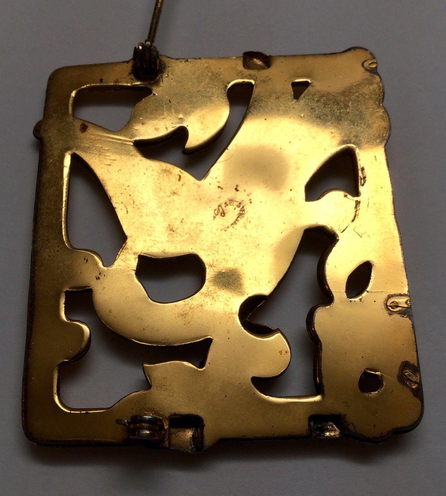 Coro Sterling Silver Gold-Plated Square Dove Pin For Sale 2