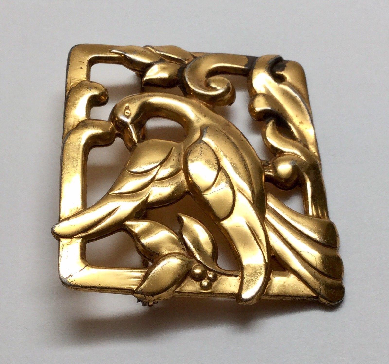 Coro Sterling Silver Gold-Plated Square Dove Pin For Sale 3