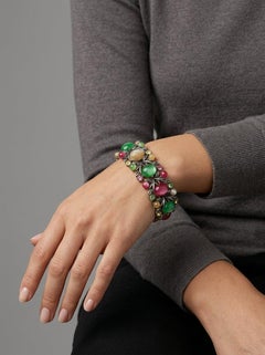 Bracelet Coro Vintage avec cabochons verts et roses