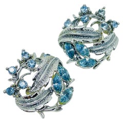 Orecchini a clip vintage Coro in argento placcato con strass blu, firmati