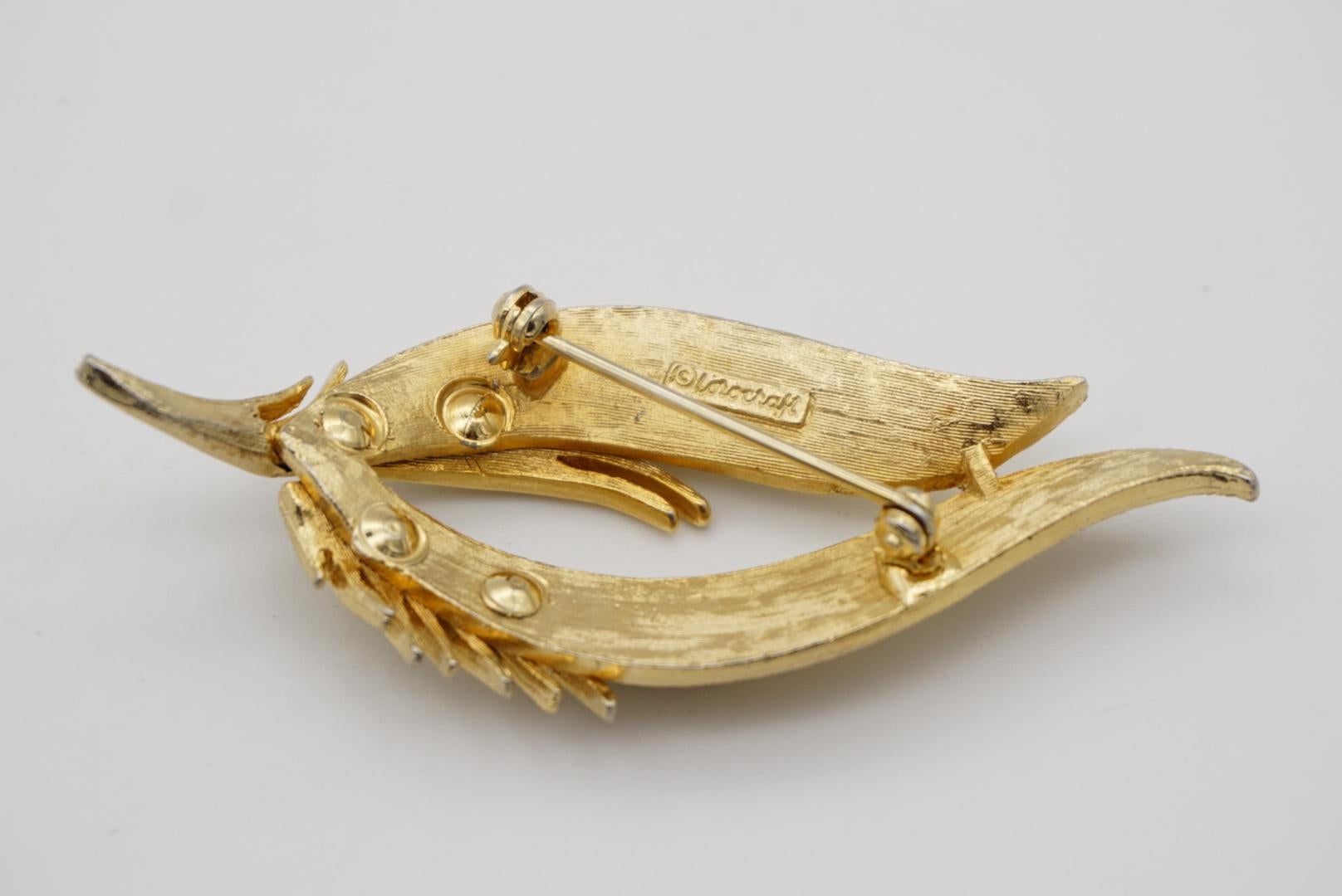 Corocraft Coro Vintage 1950s Texture Wavy Tulip Flower Leaf Feather Gold Brooch For Sale 5