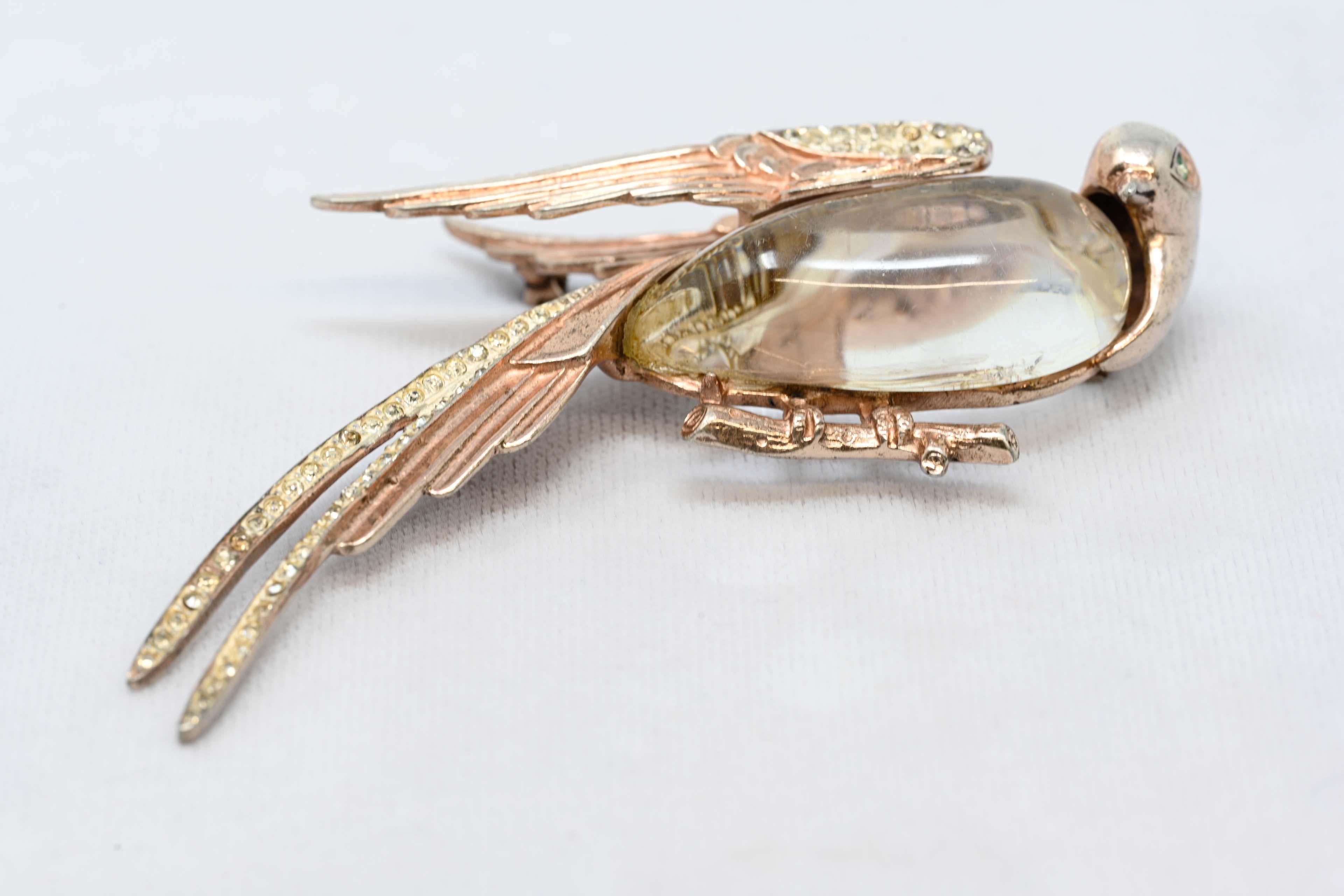 Corocraft Jelly Belly Lucite & Sterling Bird of Paradise Brooch In Good Condition For Sale In Montreal, QC