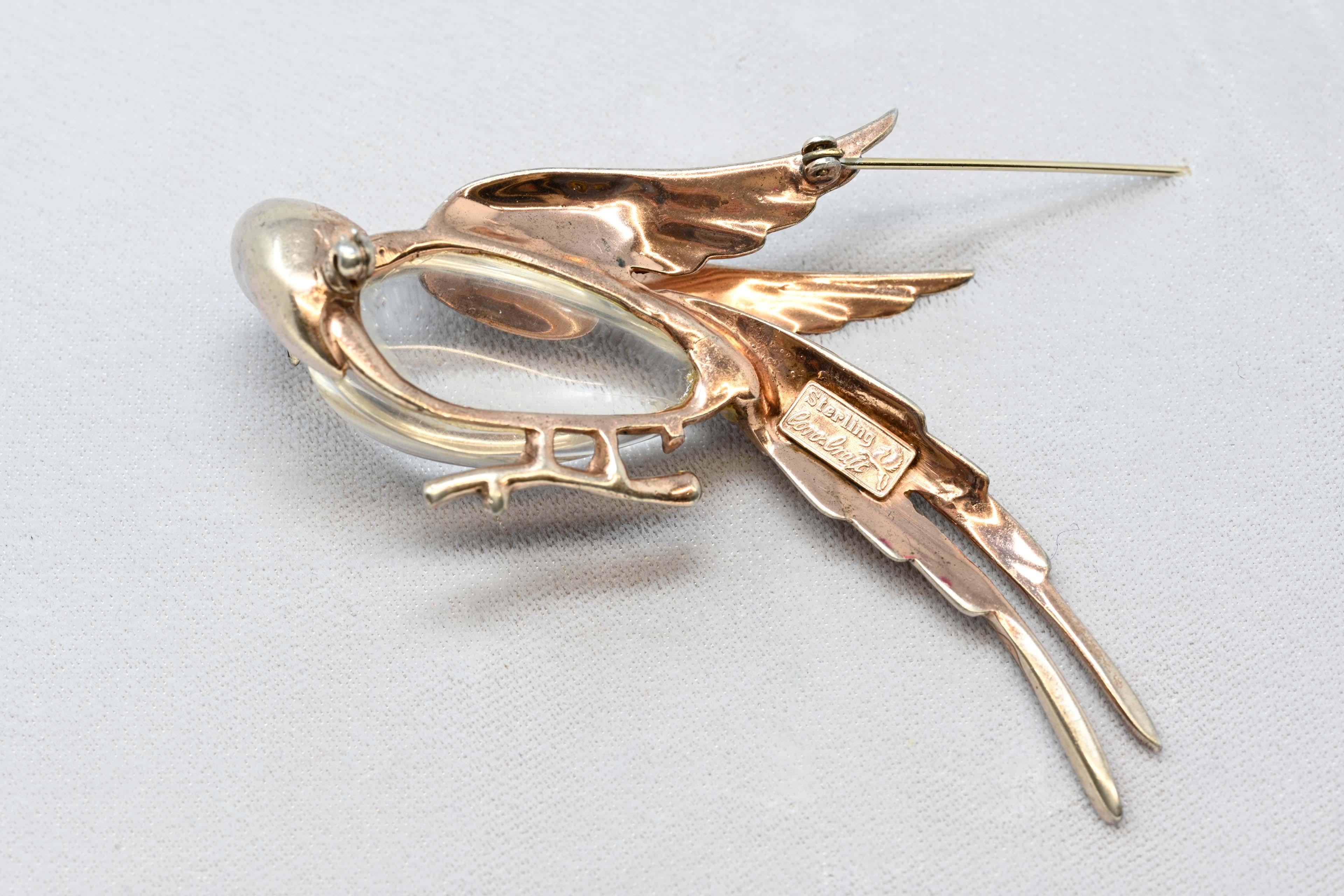 Women's Corocraft Jelly Belly Lucite & Sterling Bird of Paradise Brooch For Sale