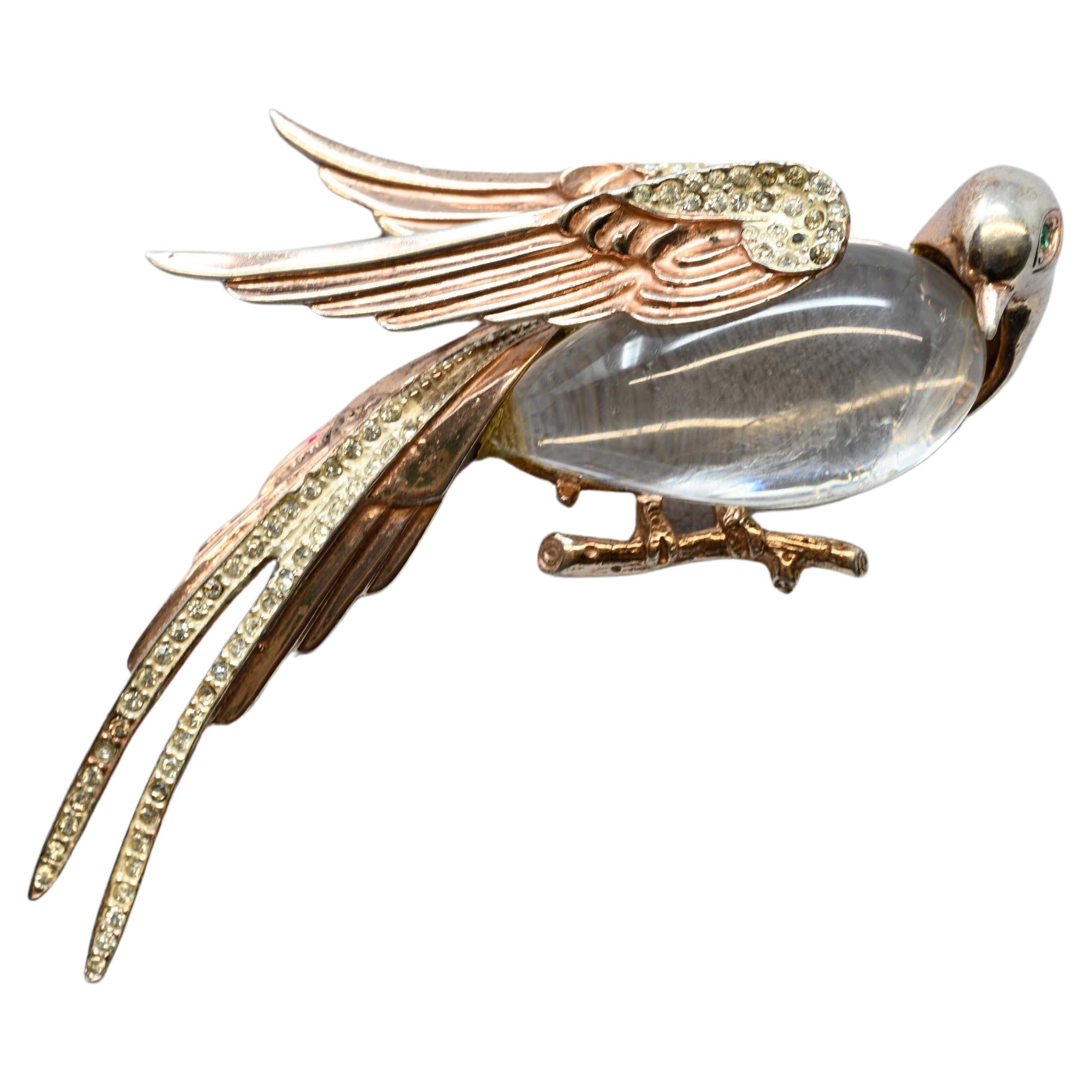 Corocraft Jelly Belly Lucite & Sterling Bird of Paradise Brooch