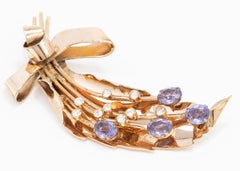 Corocraft Sterling Silver Flower Pin Brooch with Clear and Amethyst Crystals