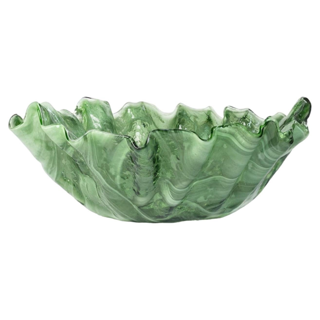 Corolla Green Molten Glass Decorative Bowl