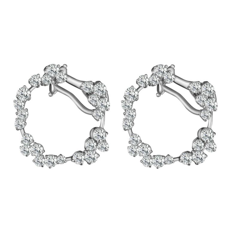 Round Cut White Diamond Cluster Hoop Earrings with Round Diamonds For Sale