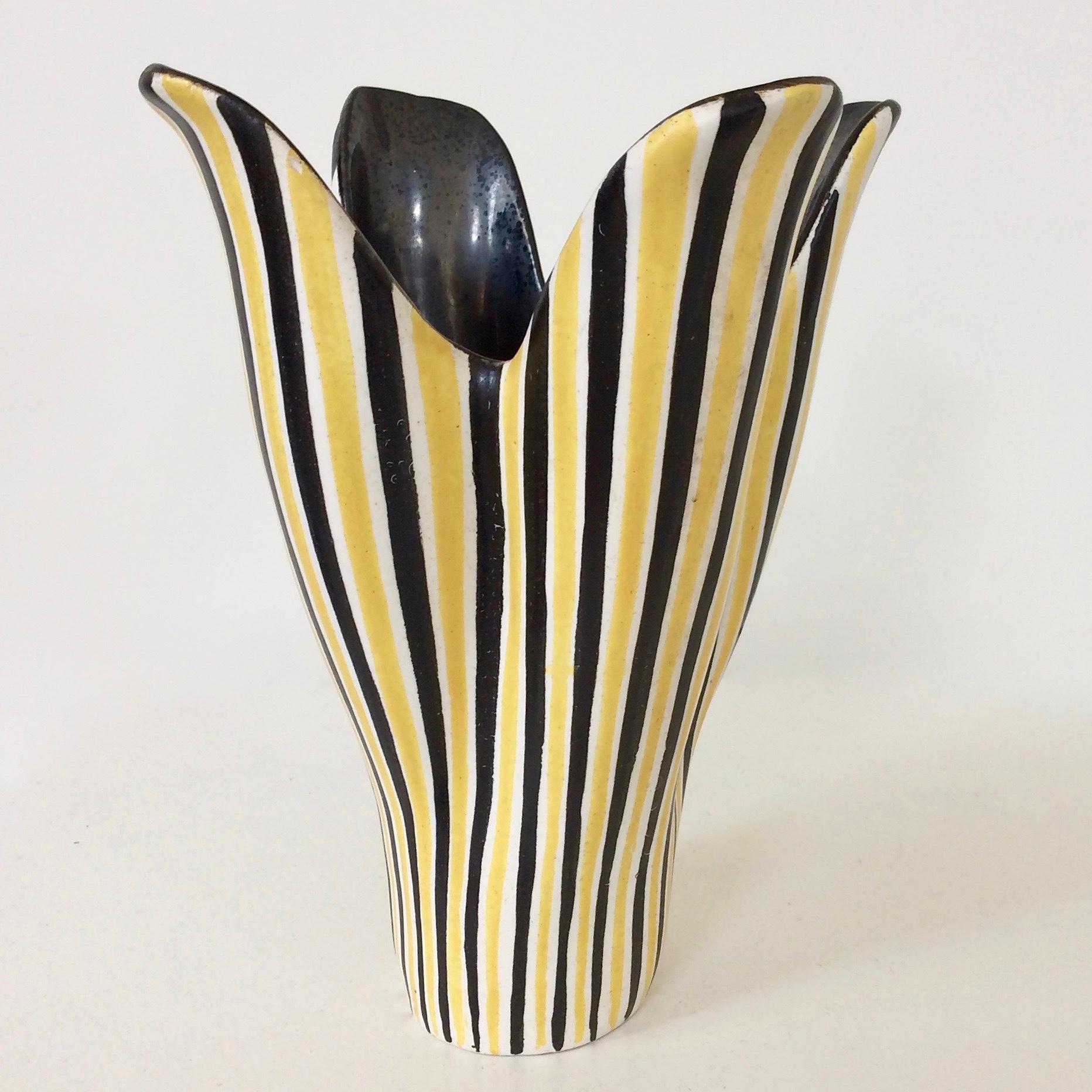 Mid-Century Modern Corolla Stripped Ceramic Vase, circa 1950, France
