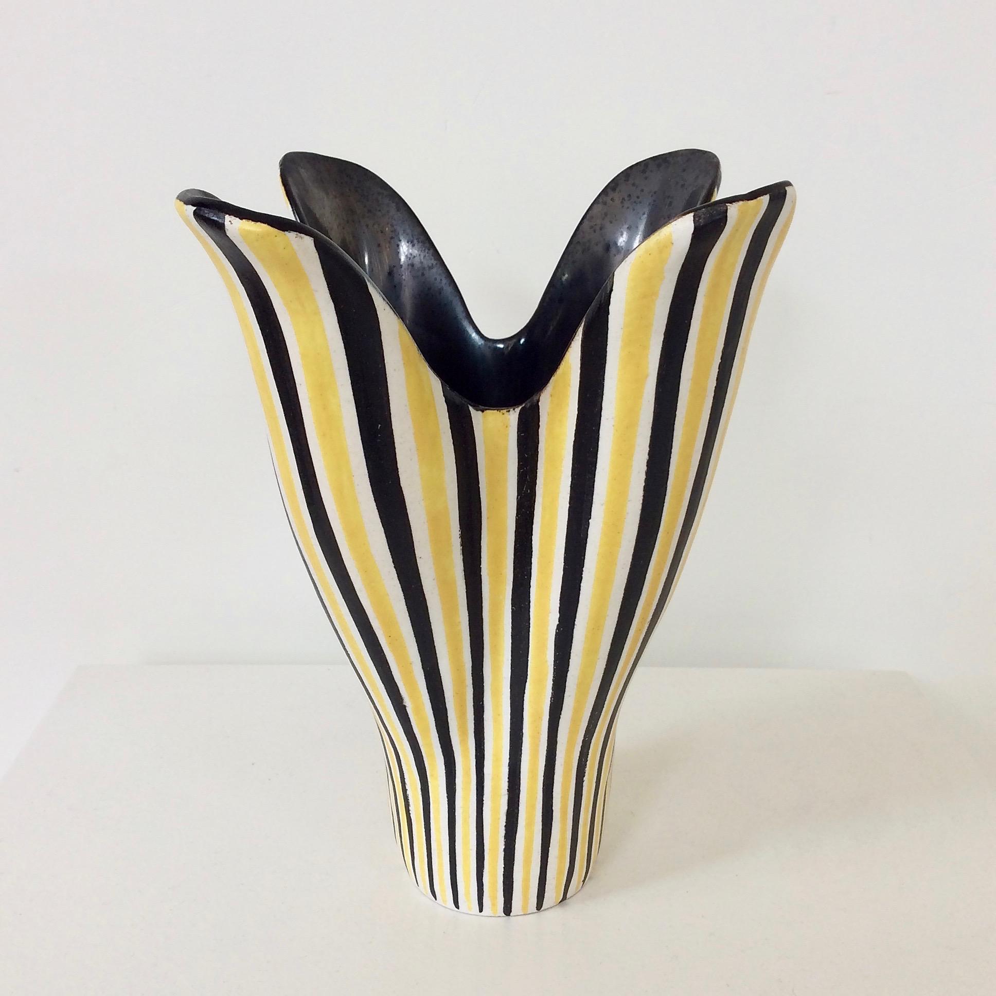 French Corolla Stripped Ceramic Vase, circa 1950, France