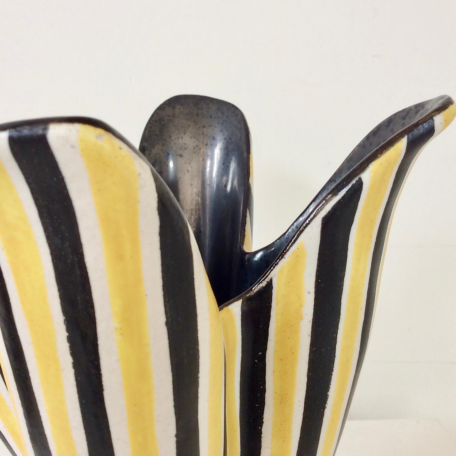 Enameled Corolla Stripped Ceramic Vase, circa 1950, France