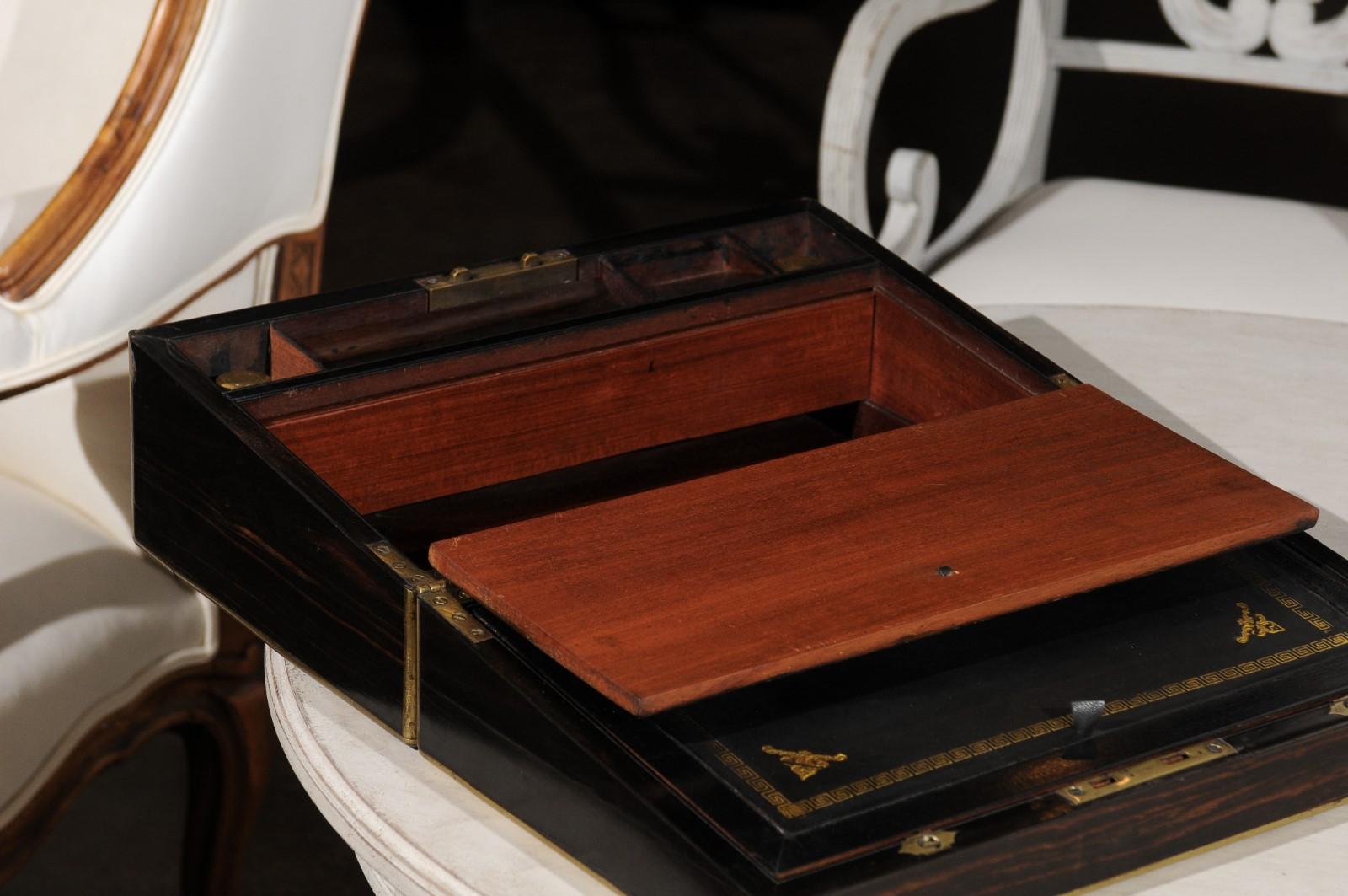 Coromandel 19th Century Brass-Bound Campaign Slope Desk with Secret Drawers 2