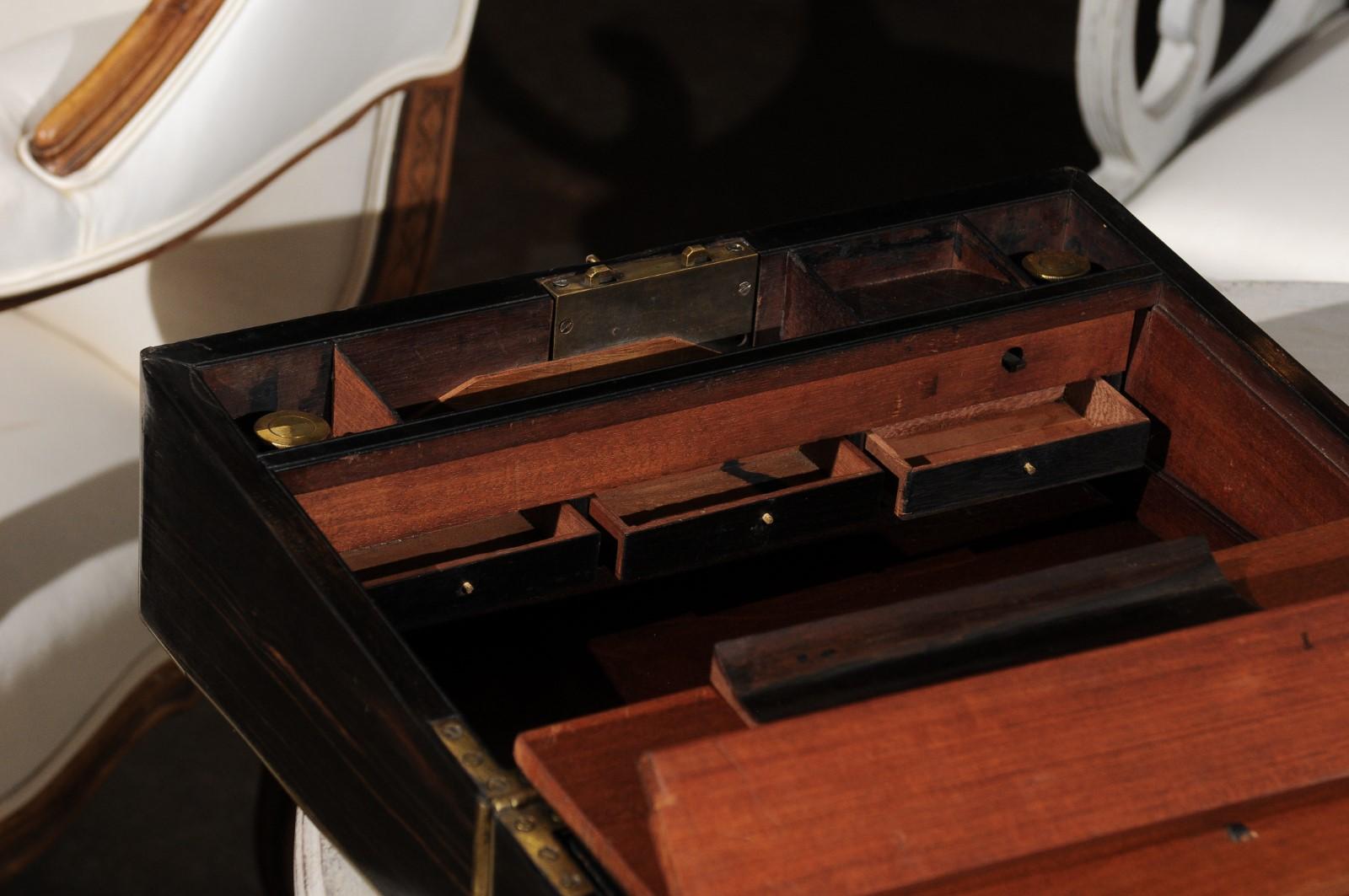 Coromandel 19th Century Brass-Bound Campaign Slope Desk with Secret Drawers 3