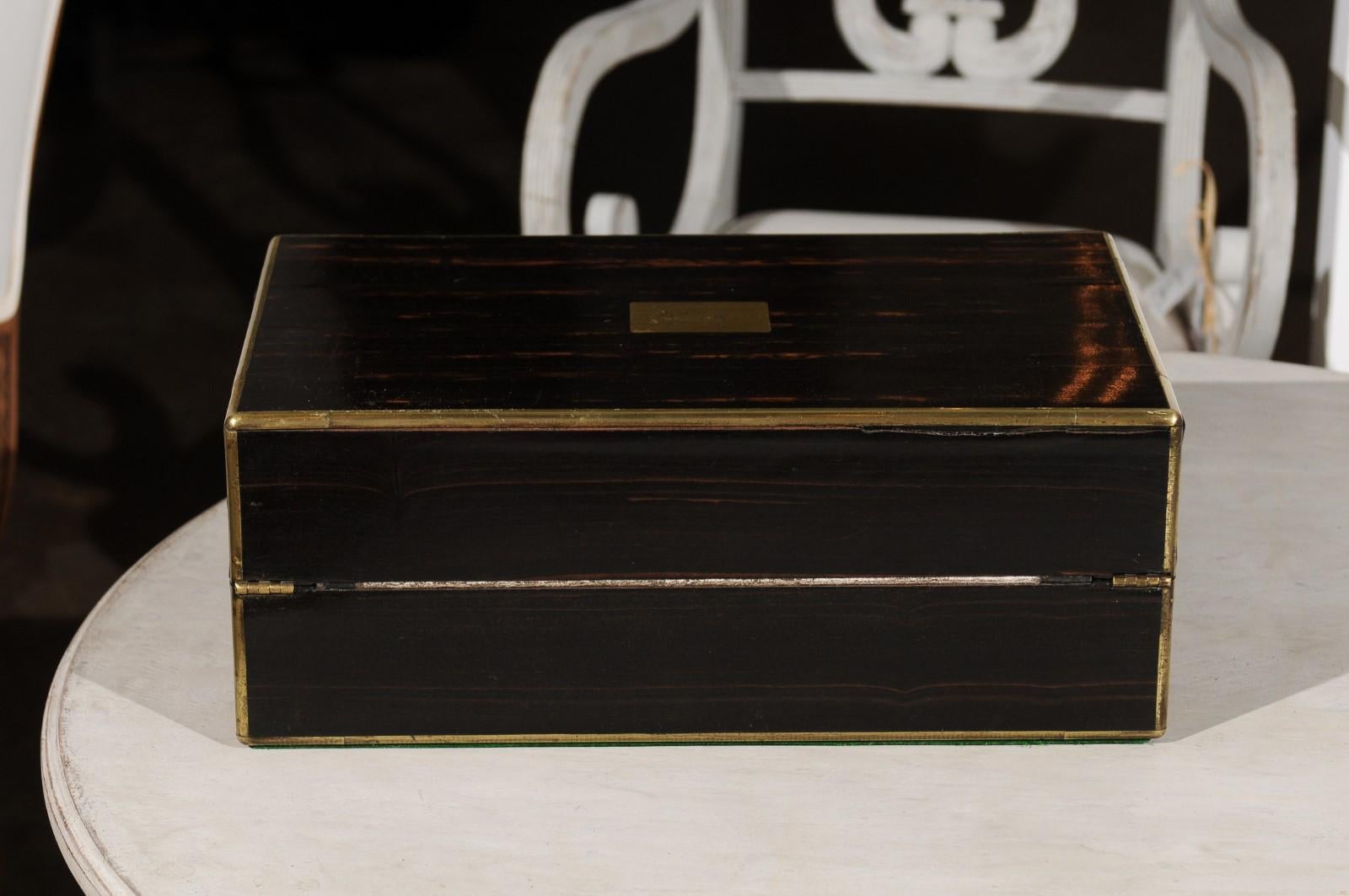 Coromandel 19th Century Brass-Bound Campaign Slope Desk with Secret Drawers 5