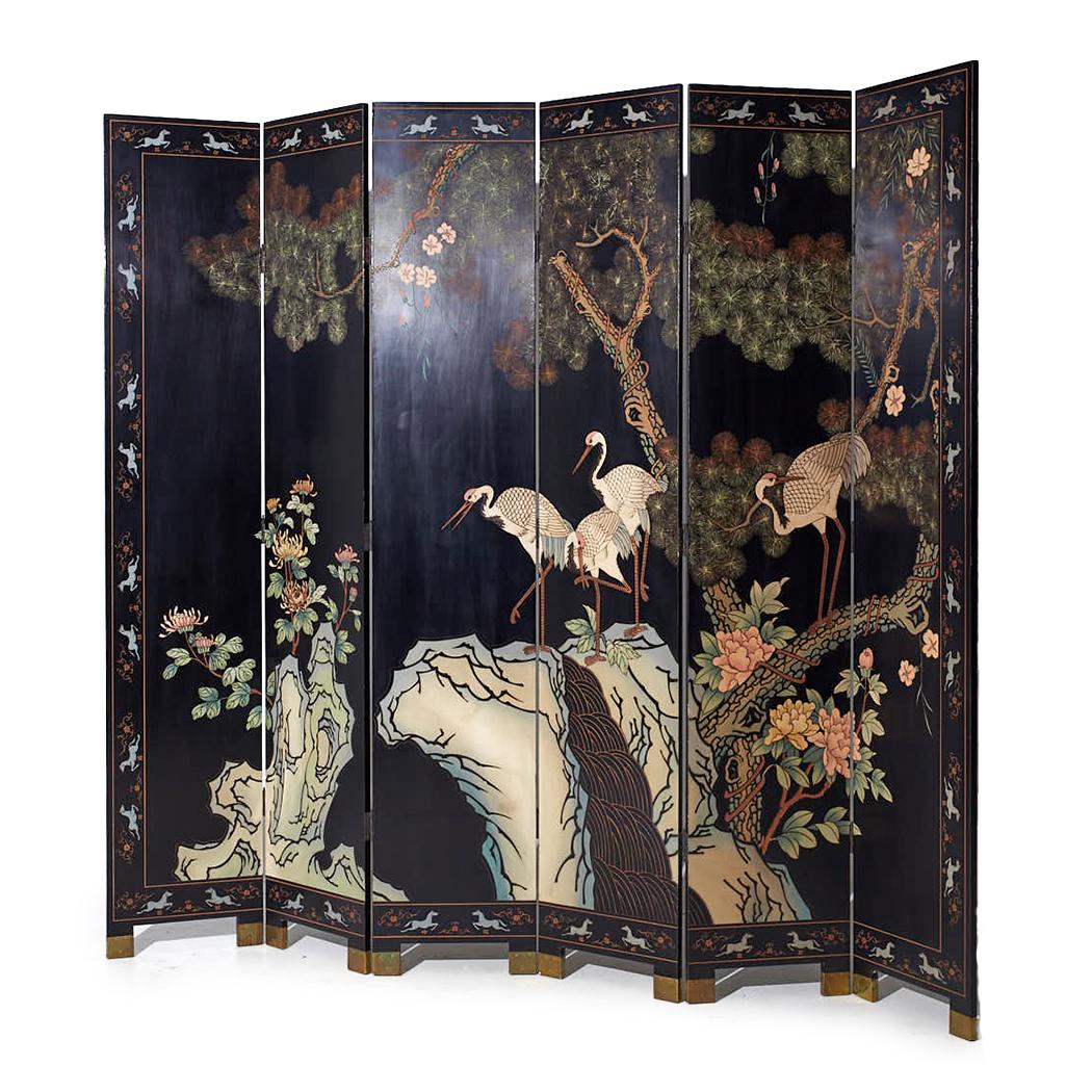 Qing Coromandel Asian Lacquered 6 Panel Screen
