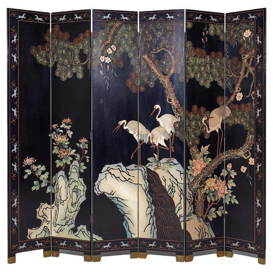 Lacquered 4 Panel Screen For Sale at 1stDibs