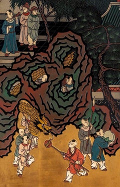 Coromandel Black Lacquer Screen - Four Panels - Period: Early 20th Century