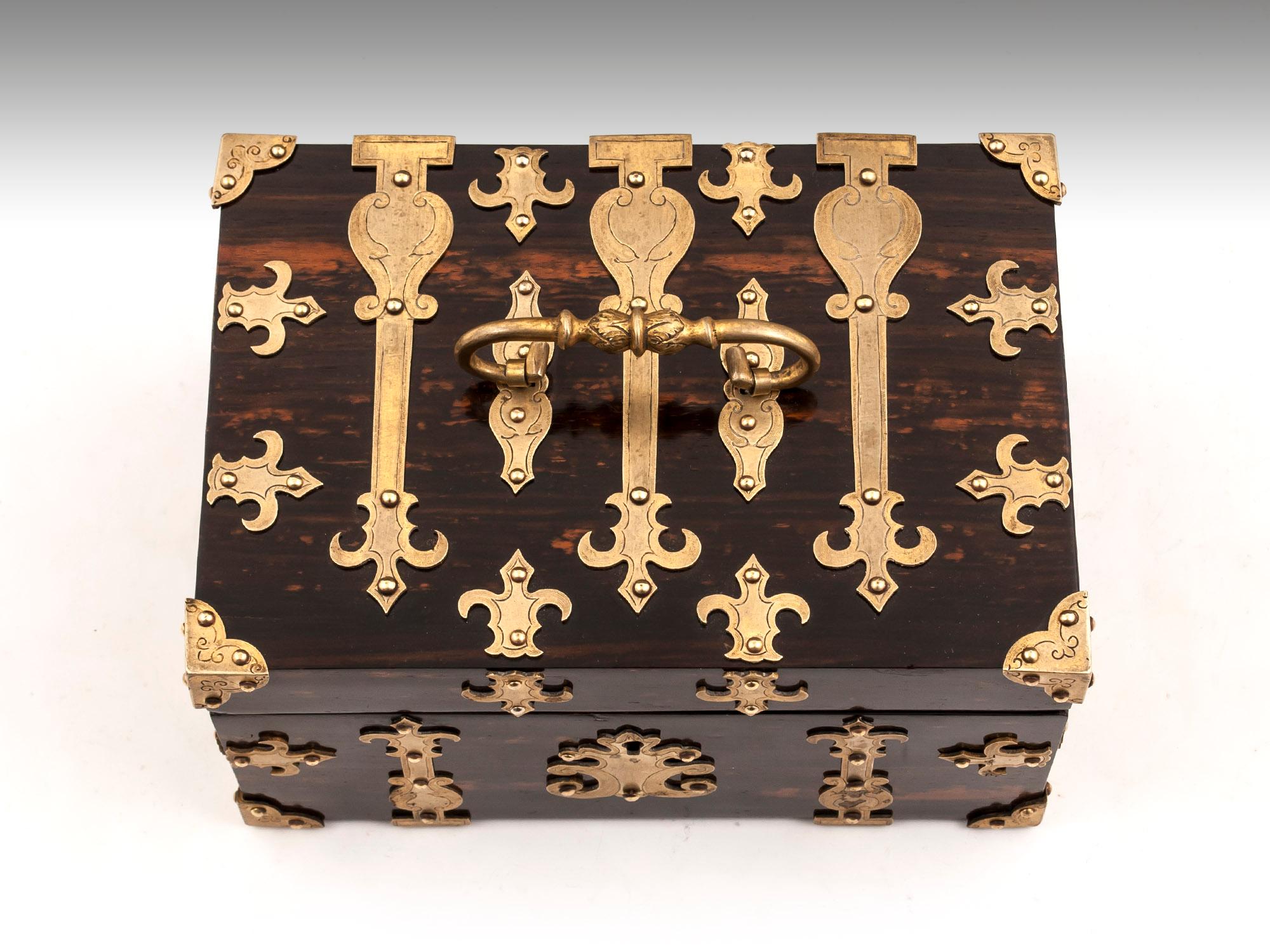 Edwardian Coromandel Brass Trinket Jewelry Box with Brass Mounts, 20th Century