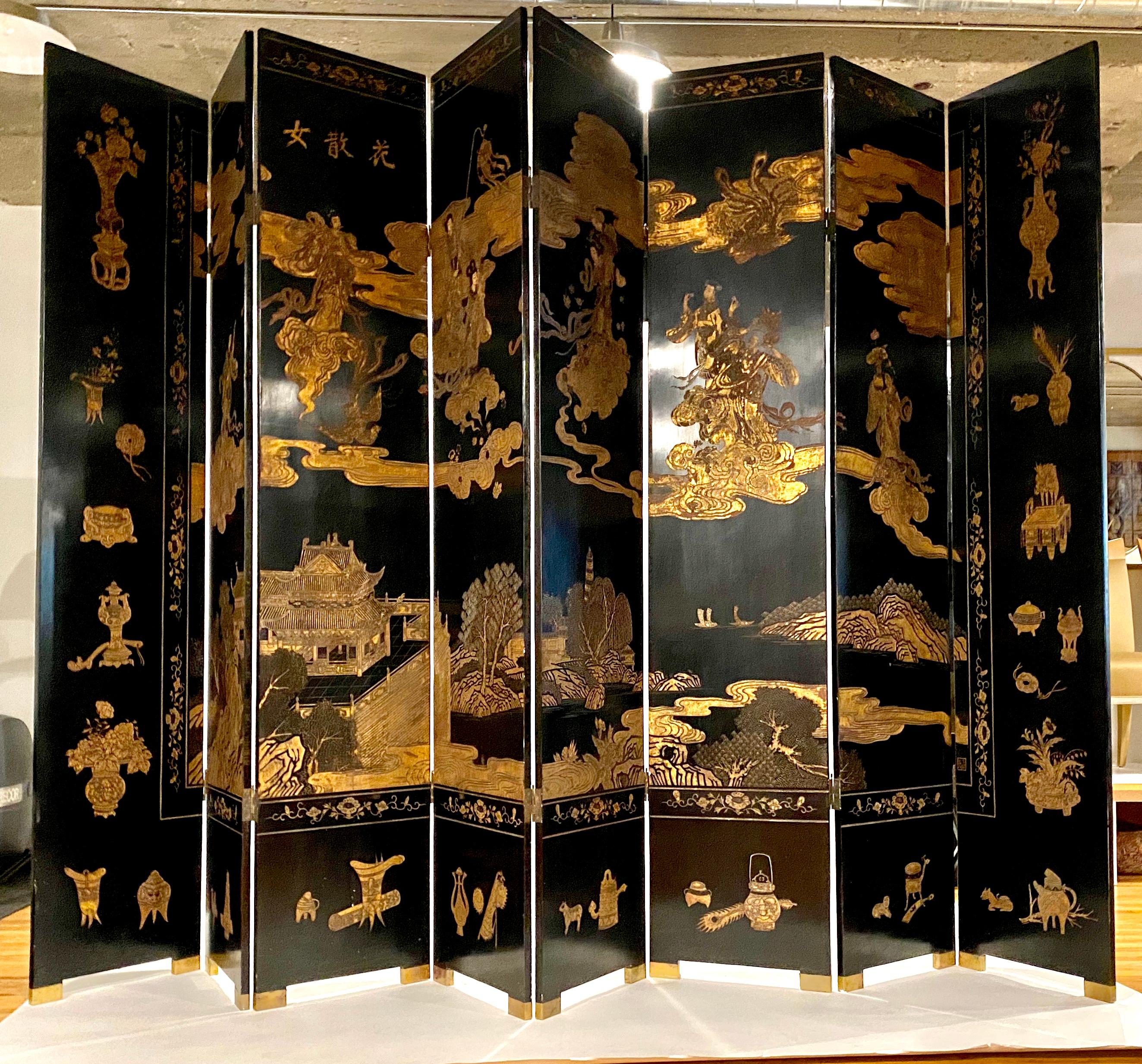 Lacquered Coromandel Chinese Screen Room Divider