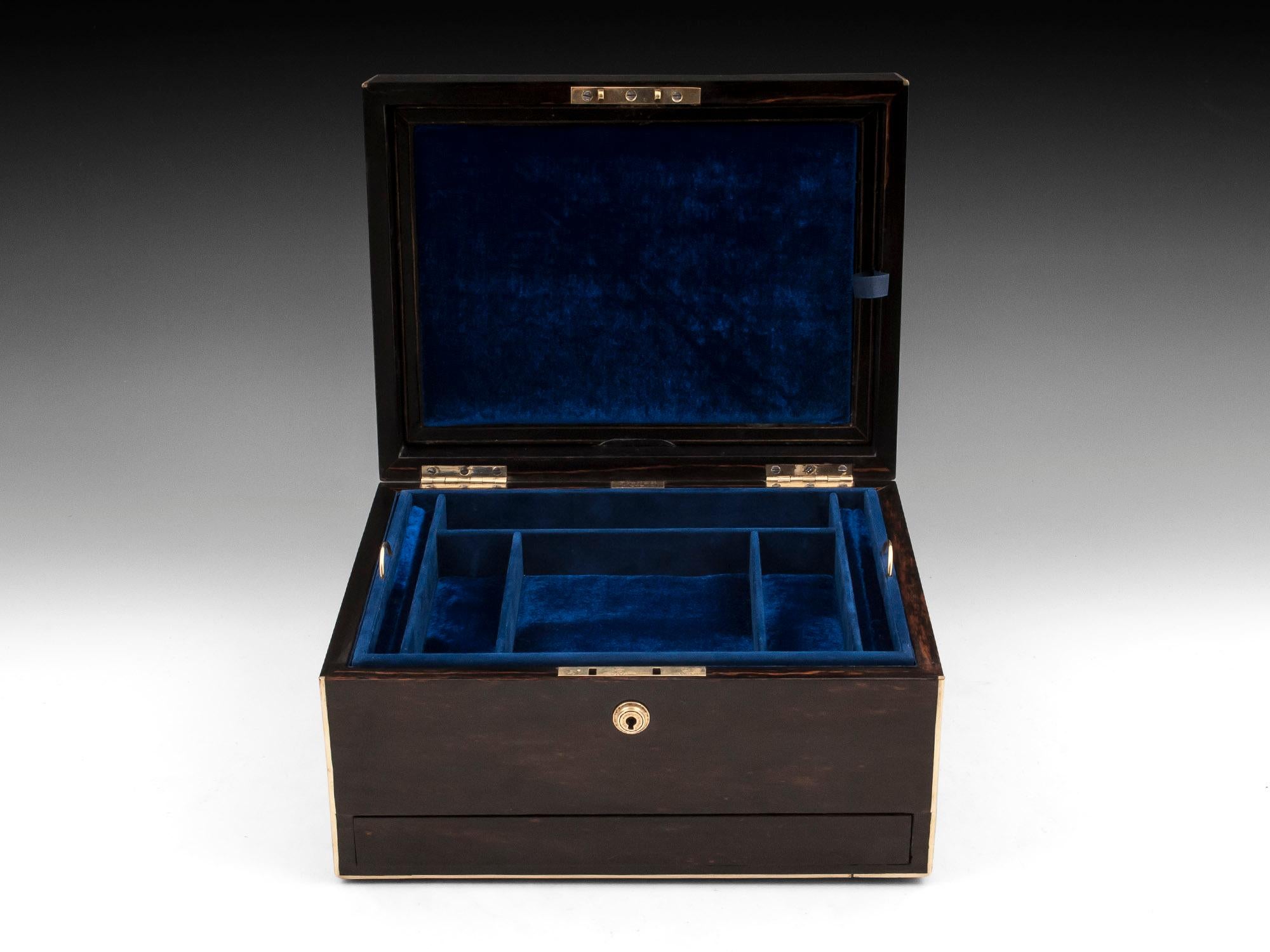 Brass Coromandel Jewelry Box by Fisher, 19th Century For Sale