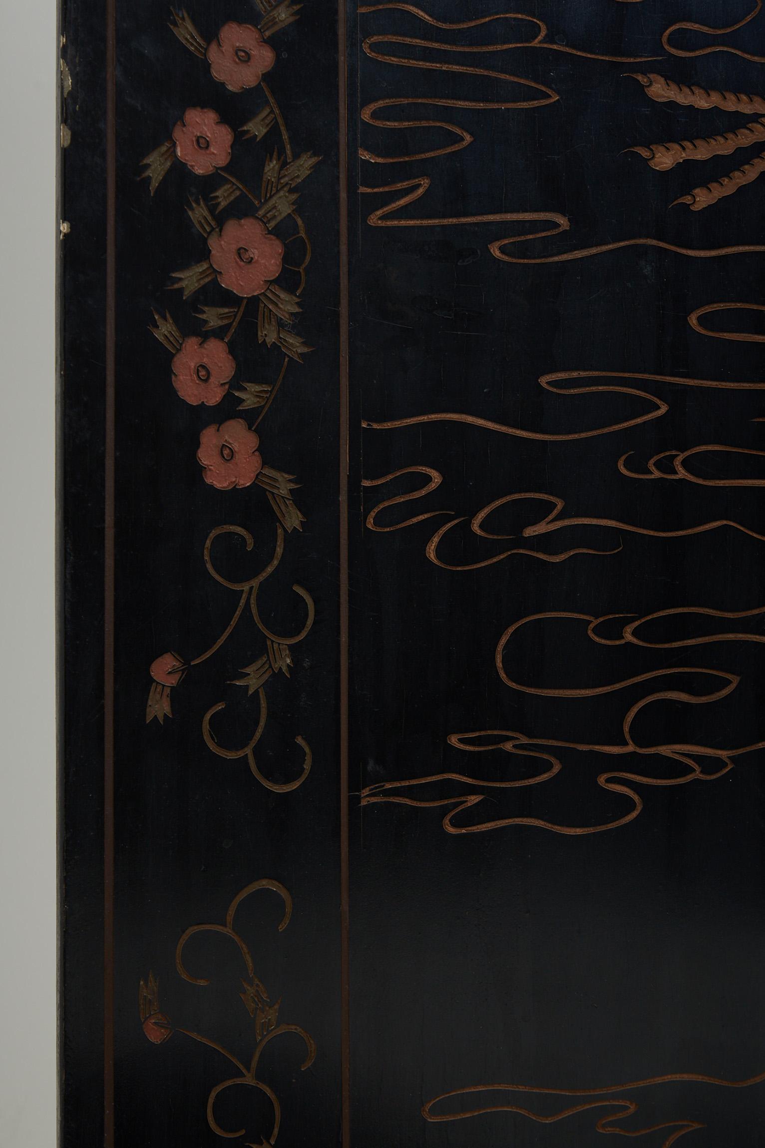 Coromandel Lacquer 6 Leaf Chinese Screen 8