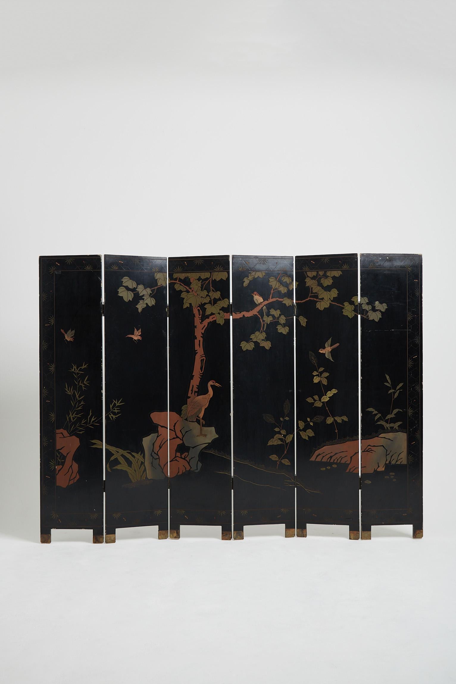 Coromandel Lacquer 6 Leaf Chinese Screen 9