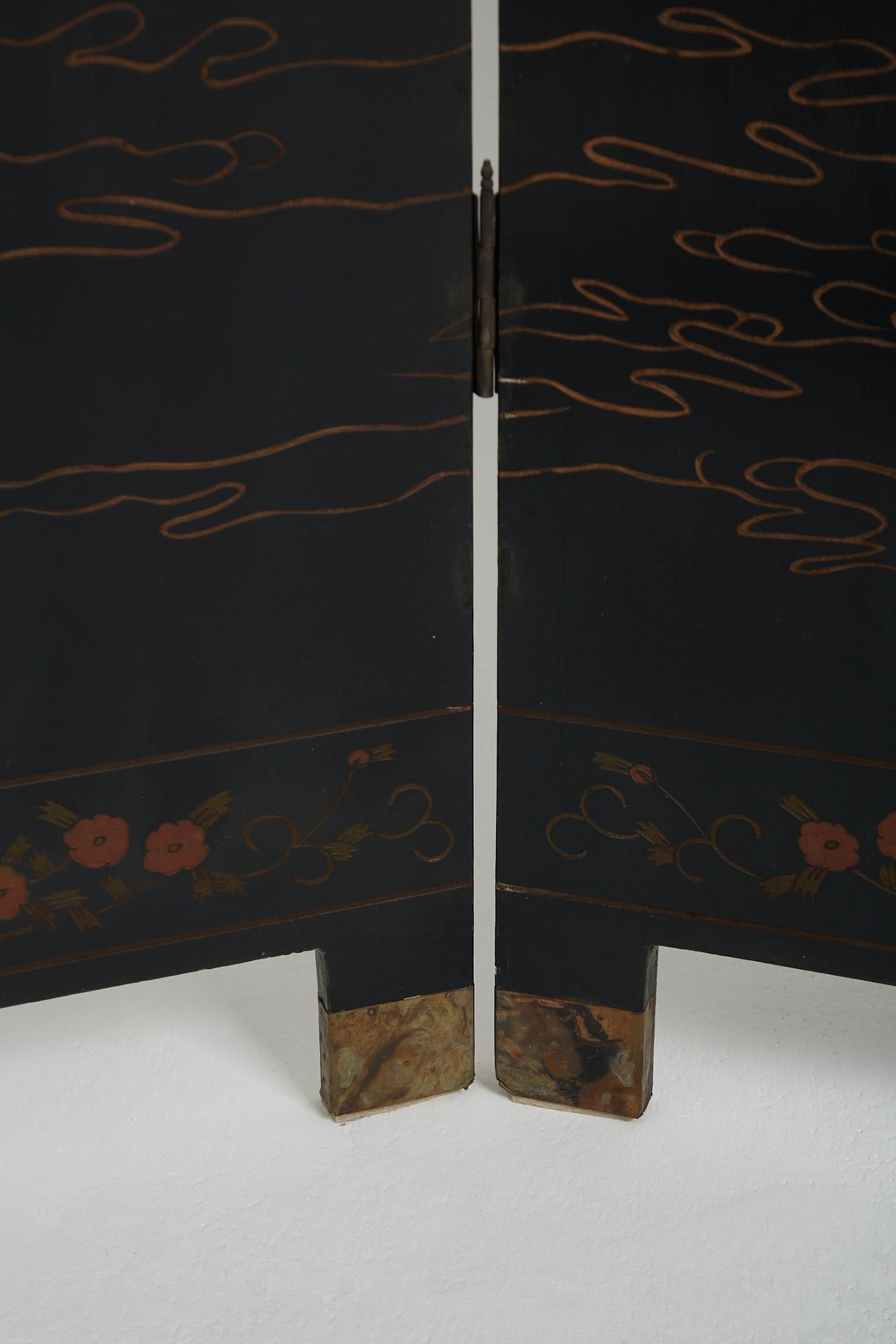 Coromandel Lacquer 6 Leaf Chinese Screen 4