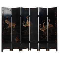 Antique Coromandel Lacquer 6 Leaf Chinese Screen