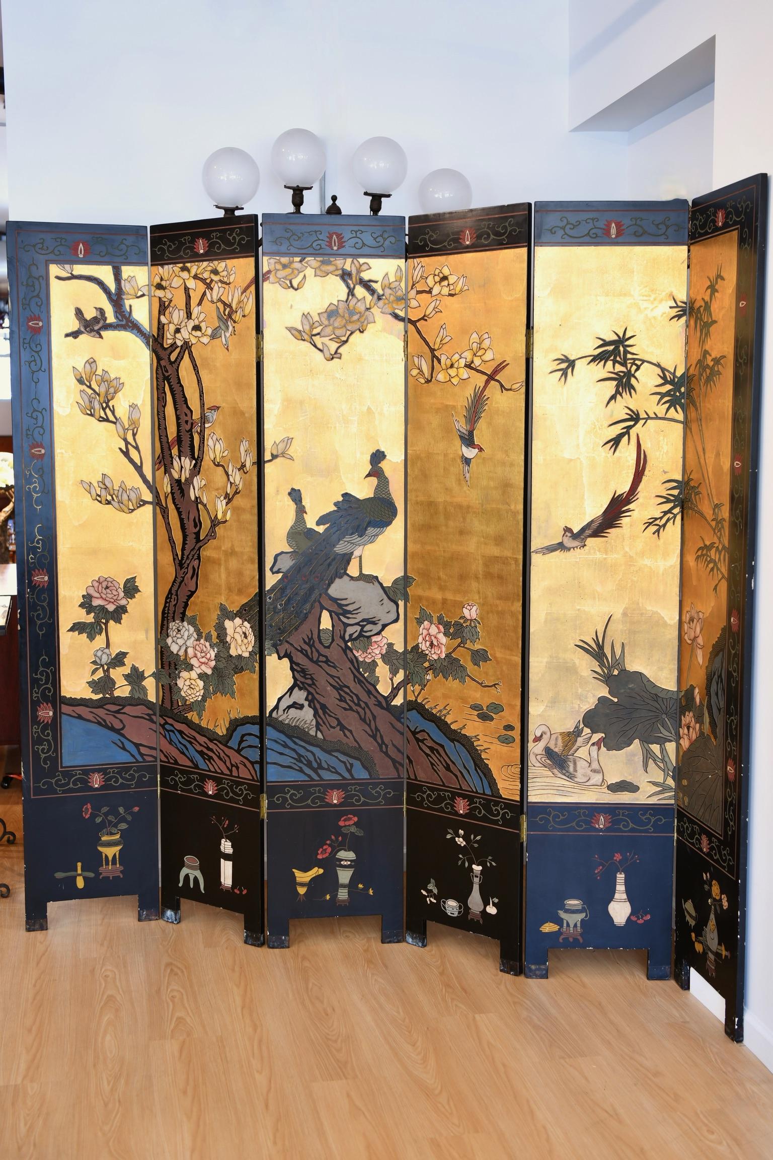 Chinese Coromandel Lacquered and Gold Leaf Screen