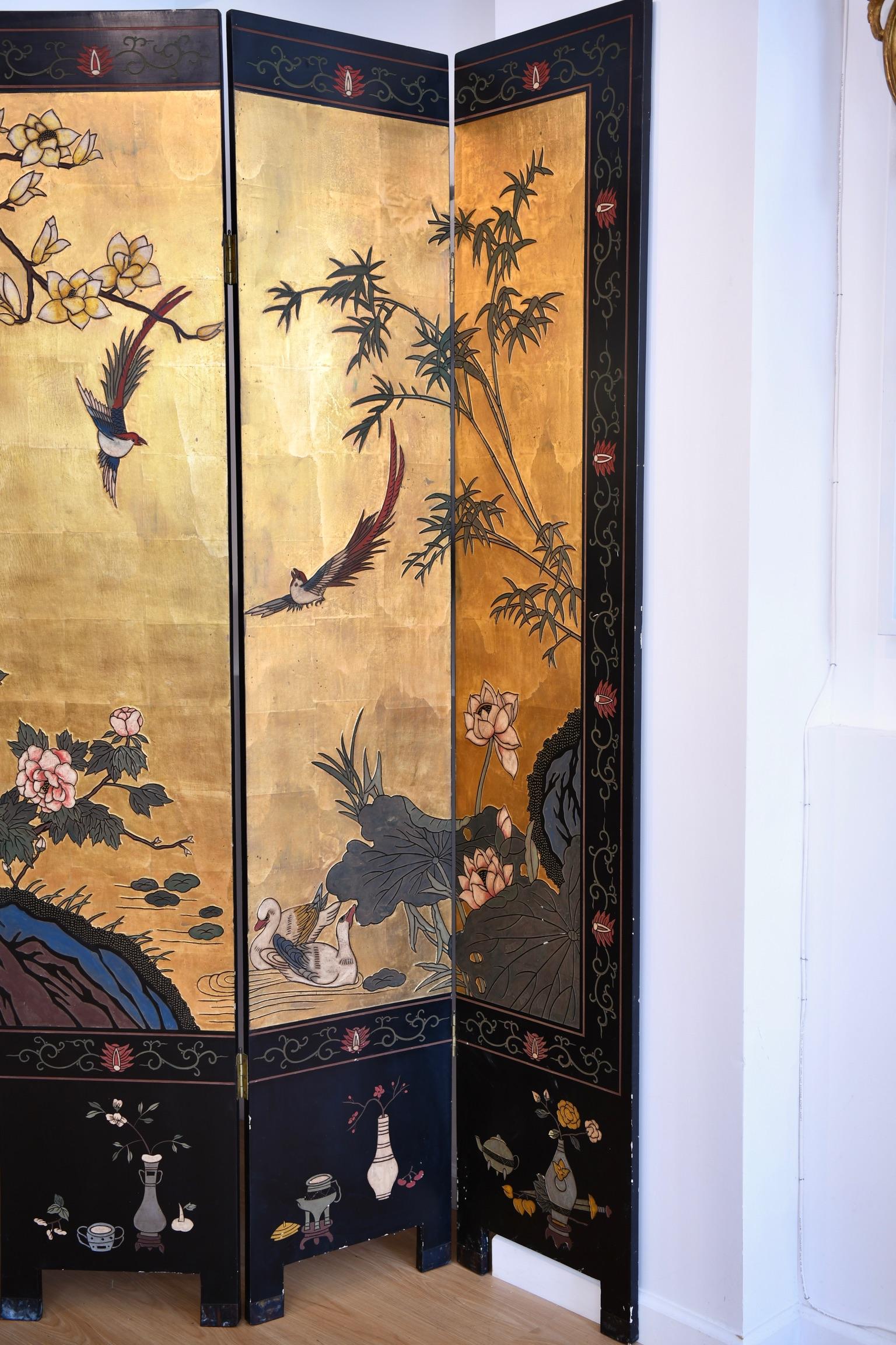 Coromandel Lacquered and Gold Leaf Screen 3