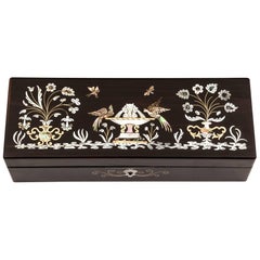 Antique Coromandel Mother-of-Pearl Abalone Brass Velvet Glove Box
