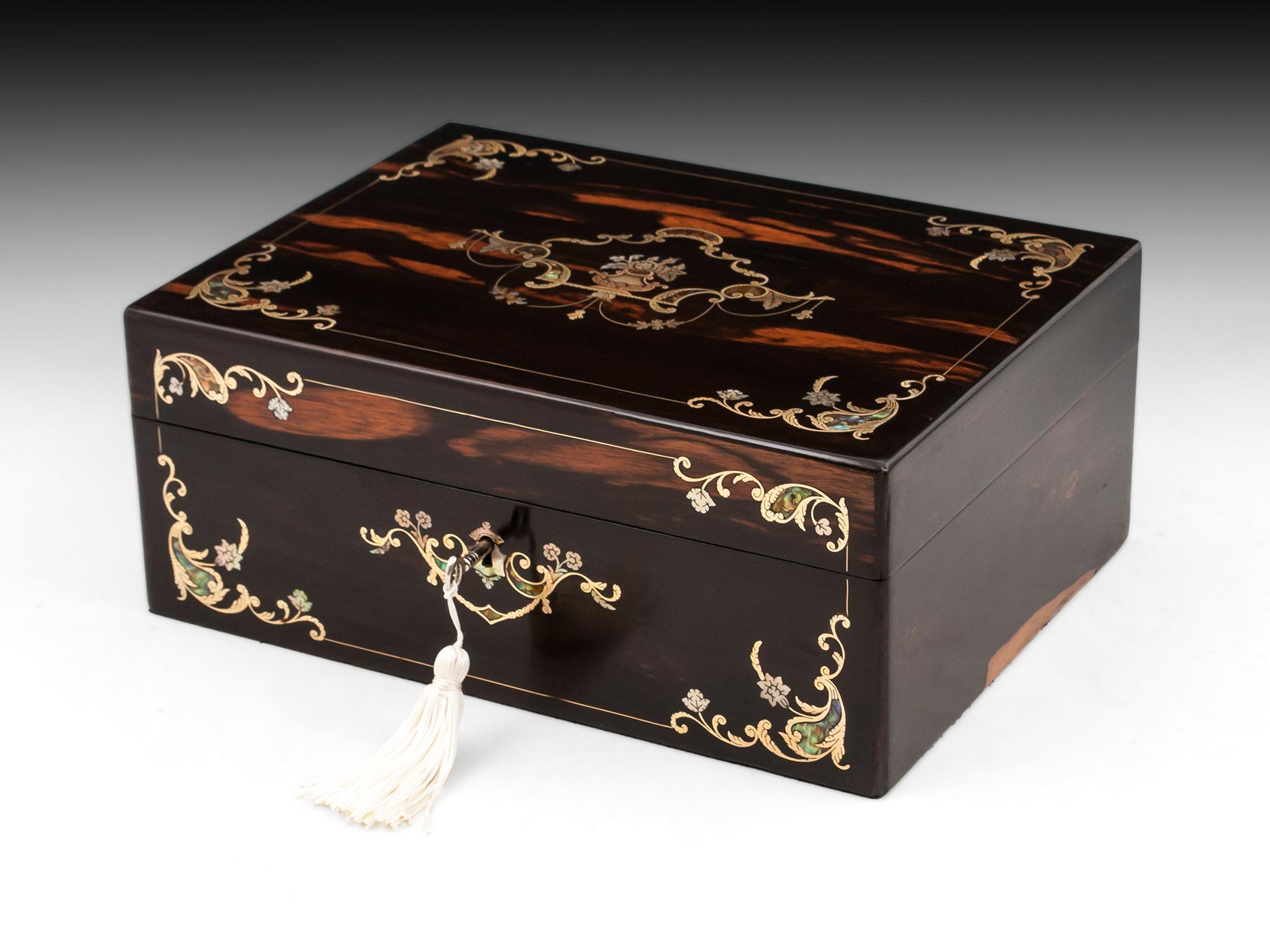 Coromandel Mother of Pearl Abalone Silk Velvet Jewelry Box, 19th Century 4