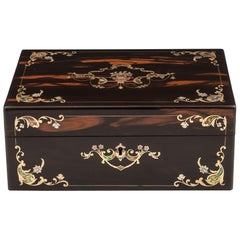 Coromandel Mother of Pearl Abalone Silk Velvet Jewelry Box, 19th Century Antique Coromandel Mother of Pearl Abalone Silk Velvet Jewelry Box, 19th Century