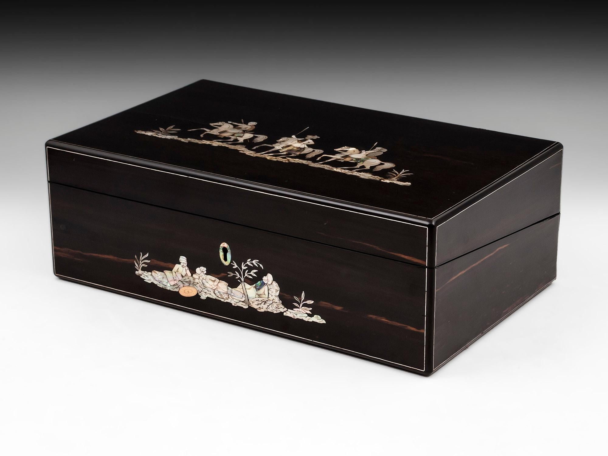 British Coromandel Mother-of-Pearl Writing Box by W. C. Fuller, 19th Century For Sale