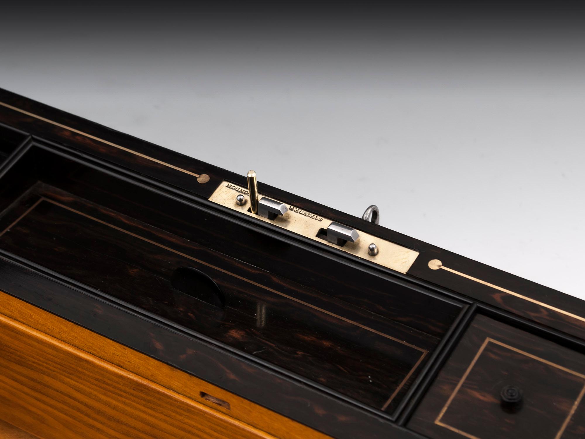 Coromandel Satinwood Brass Edged Leather Writing Box by Lund 19th Century 7