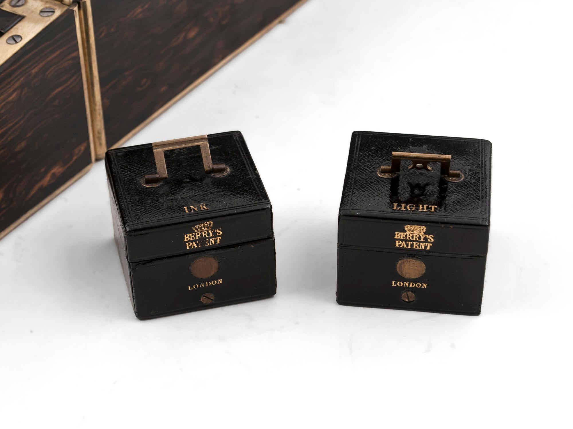 Coromandel Satinwood Brass Edged Leather Writing Box by Lund 19th Century 10