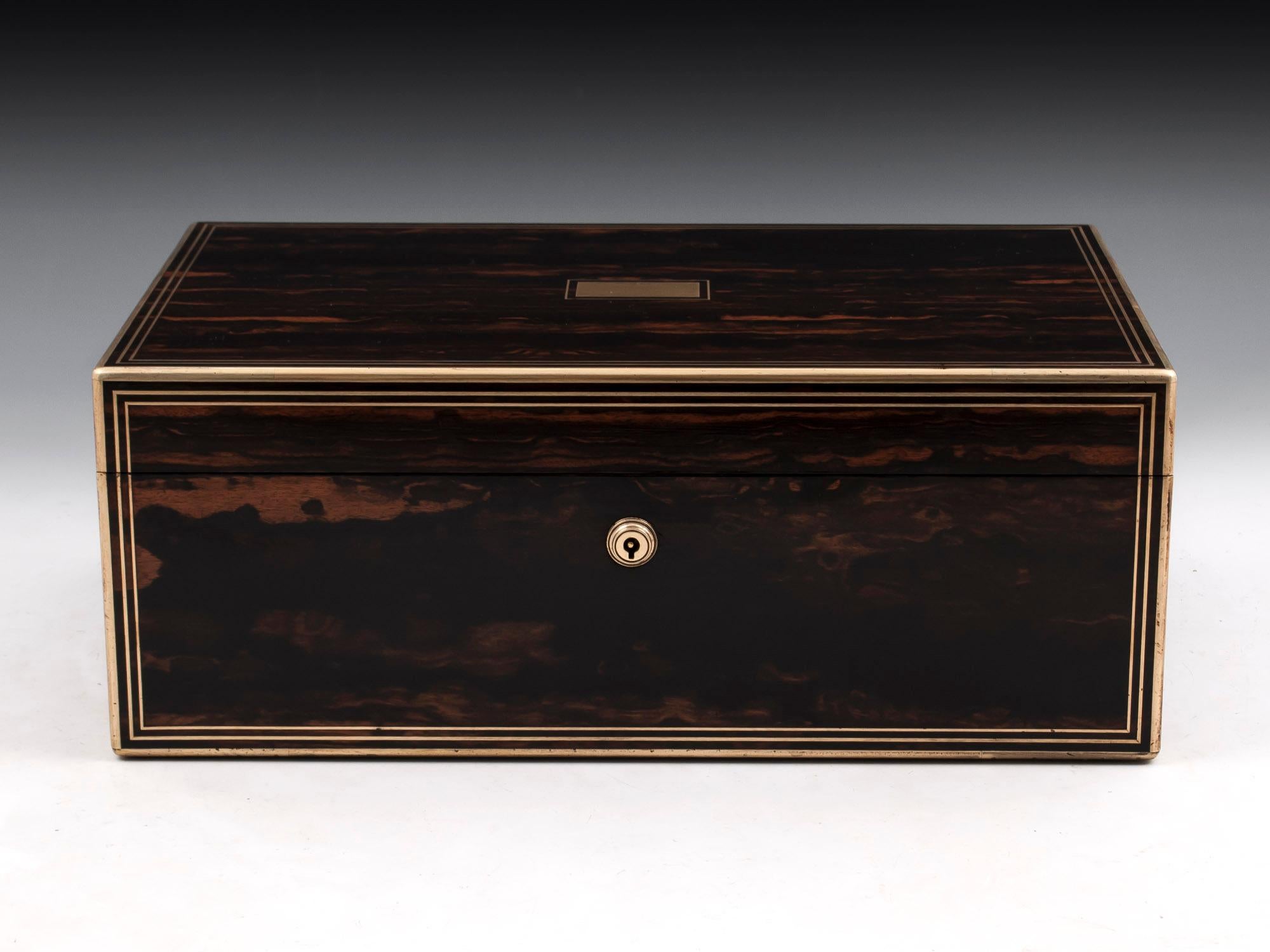 Victorian Coromandel Satinwood Brass Edged Leather Writing Box by Lund 19th Century