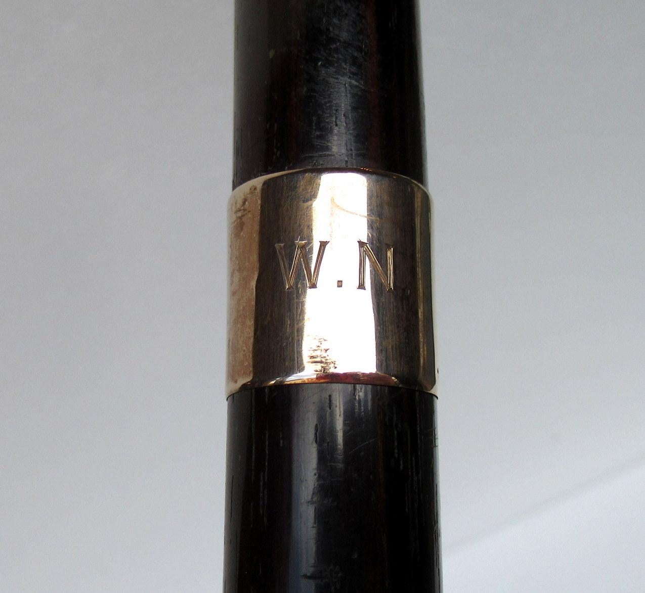 Coromandel Walking Cane Stick 9-Carat Gold Collar London Hallmark, Provenance In Good Condition In Dublin, Ireland