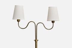 Corona Belysning, Floor Lamp, Brass, Fabric, Sweden, 1940s