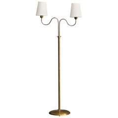 Corona Belysning, Floor Lamp, Brass, Fabric, Sweden, 1940s