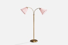 Corona Belysning, Floor Lamp, Brass, Fabric, Sweden, 1940s