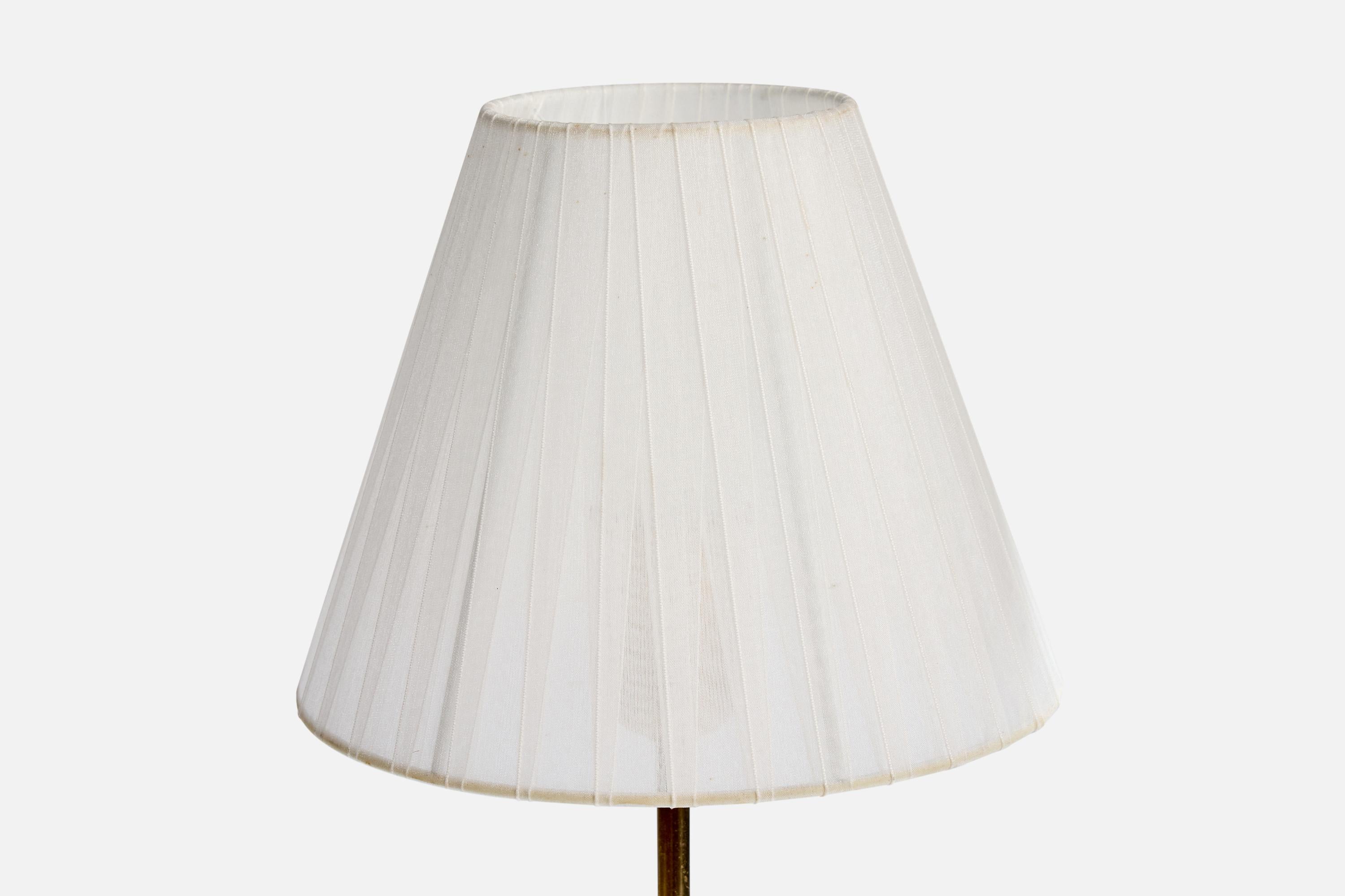 Corona Belysning, Tischlampe, Messing, Stoff, Schweden, 1940er Jahre (Schwedisch) im Angebot