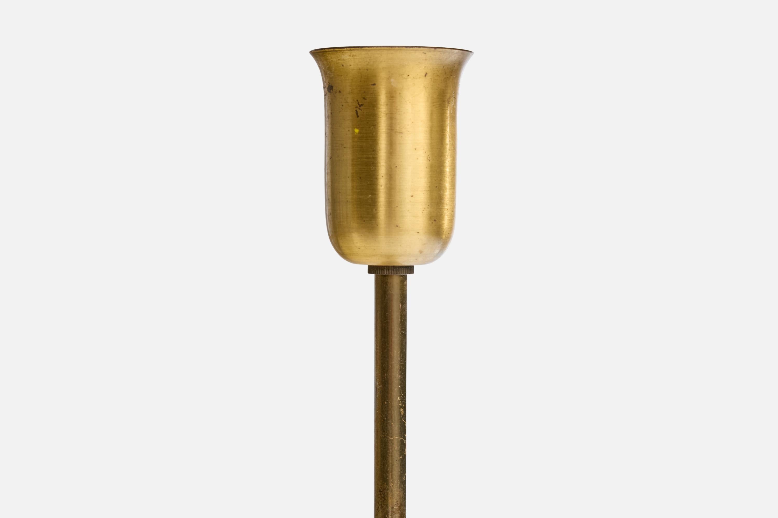 Corona Belysning, Tischlampe, Messing, Stoff, Schweden, 1940er Jahre im Angebot 1