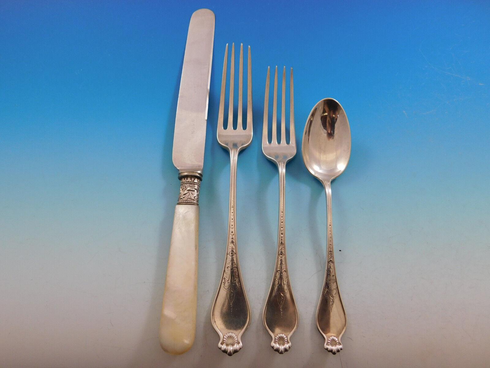 20th Century Corona by Dominick & Haff Sterling Silver Flatware Set Service 36 Pieces D Mono For Sale