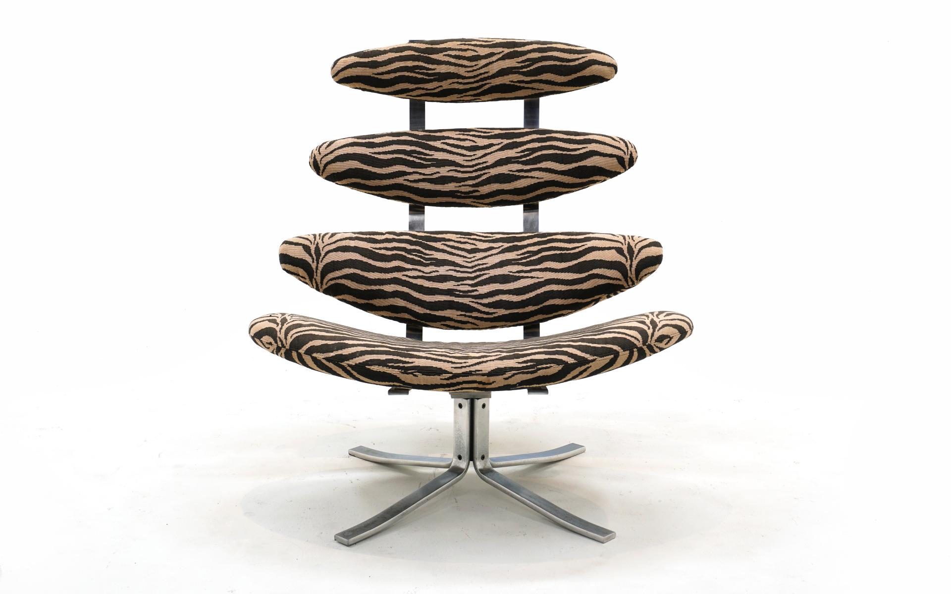 Mid-Century Modern Corona Chair by Poul Volther. Model Ej-5 for Erik Jørgensen, Zebra Print, Signed For Sale