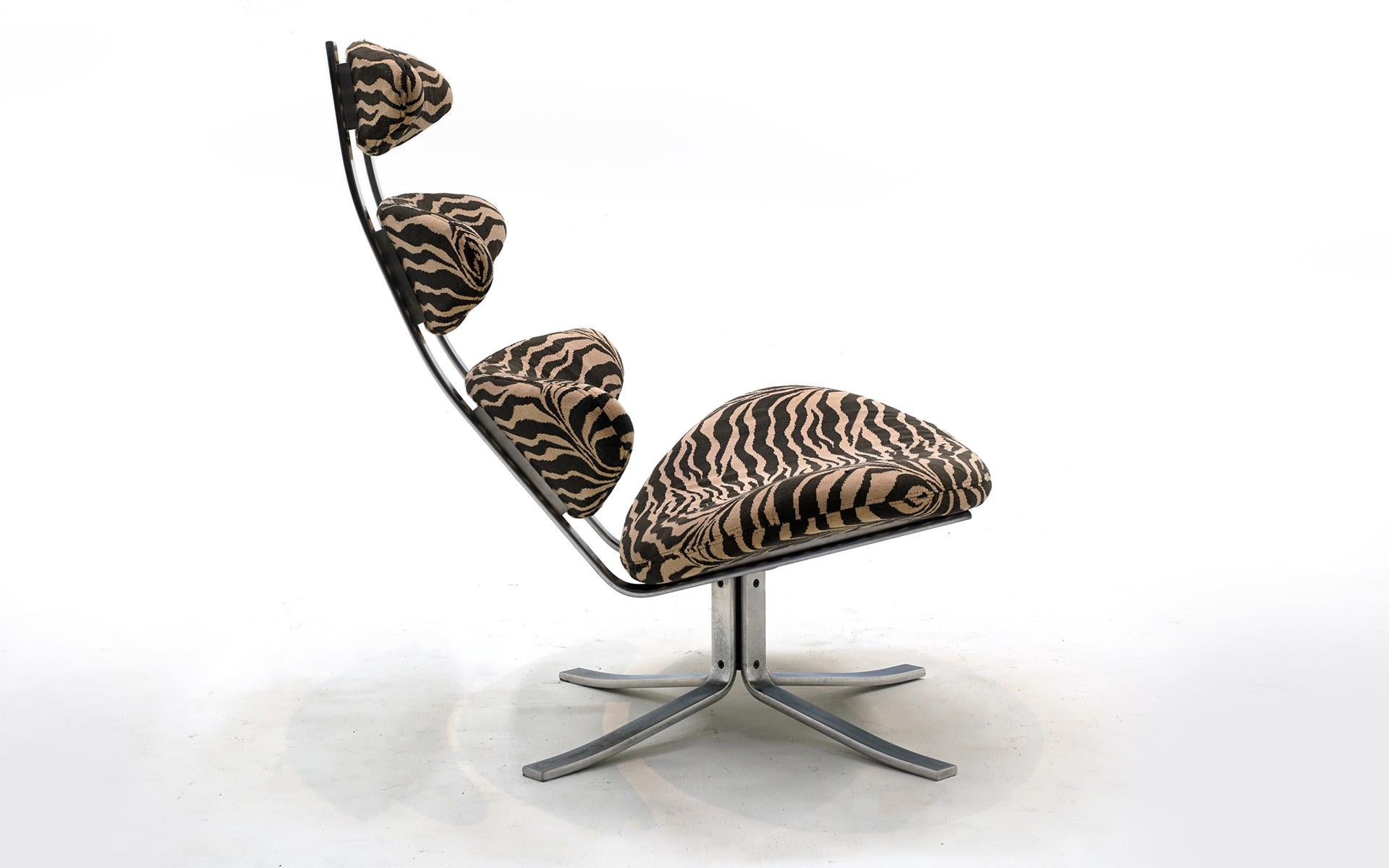 Danish Corona Chair by Poul Volther. Model Ej-5 for Erik Jørgensen, Zebra Print, Signed For Sale