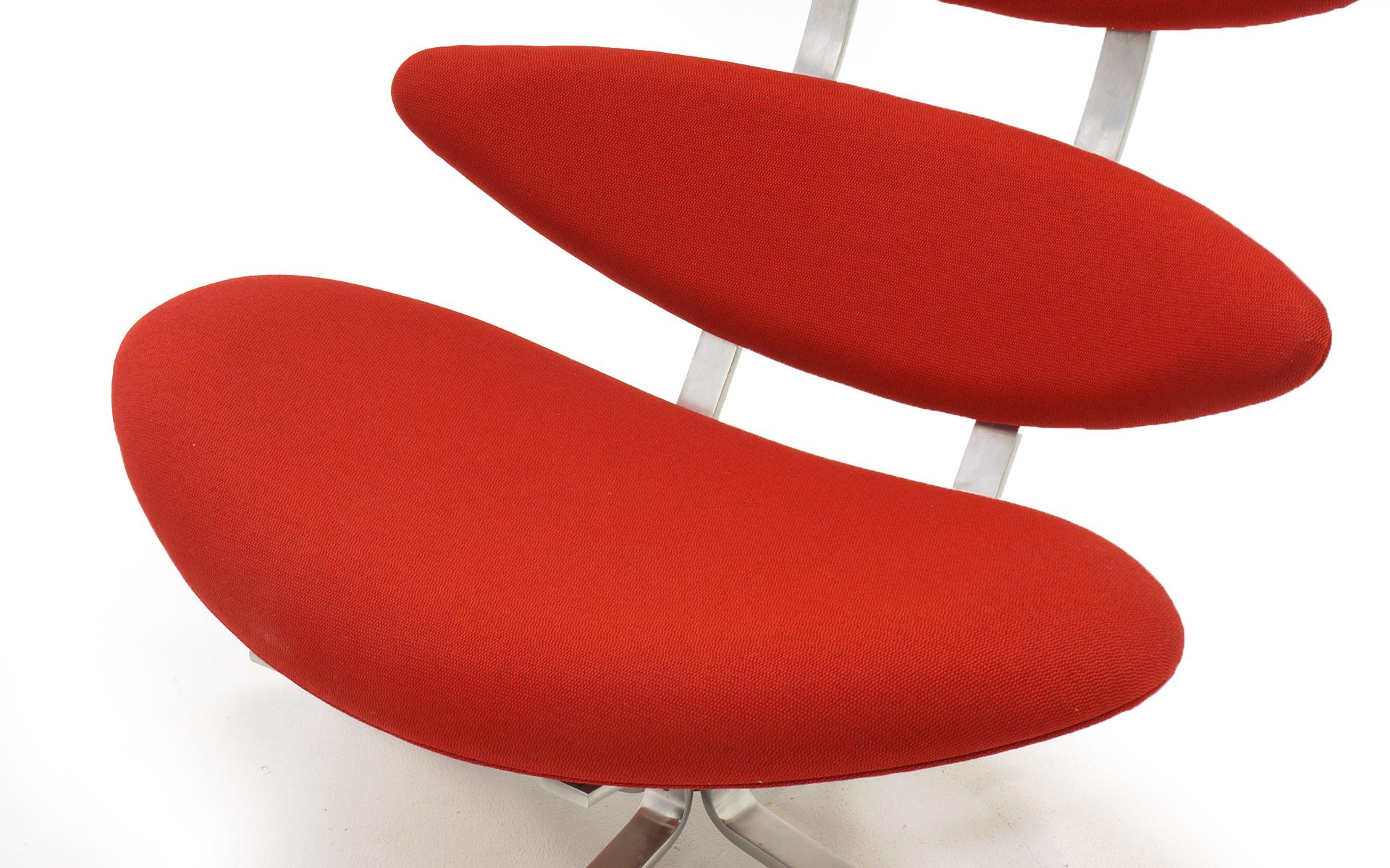 Danish Corona Chair by Poul Volther, New Knoll Red Upholstery, High Back Swivel